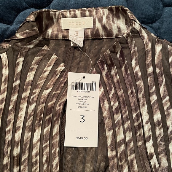 Chico’s jacket - size 3. Stripes of sheer fabric and pretty neutral fabric. - Picture 5 of 5